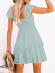 Women Summer Dresses Casual Boho Smocked Ruffle Sun