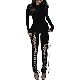 SHIPPOOOU Women Sexy Long Sleeve Lace Up Jumpsuits Hollow Out Bodycon One Piece Romper Club Outfits
