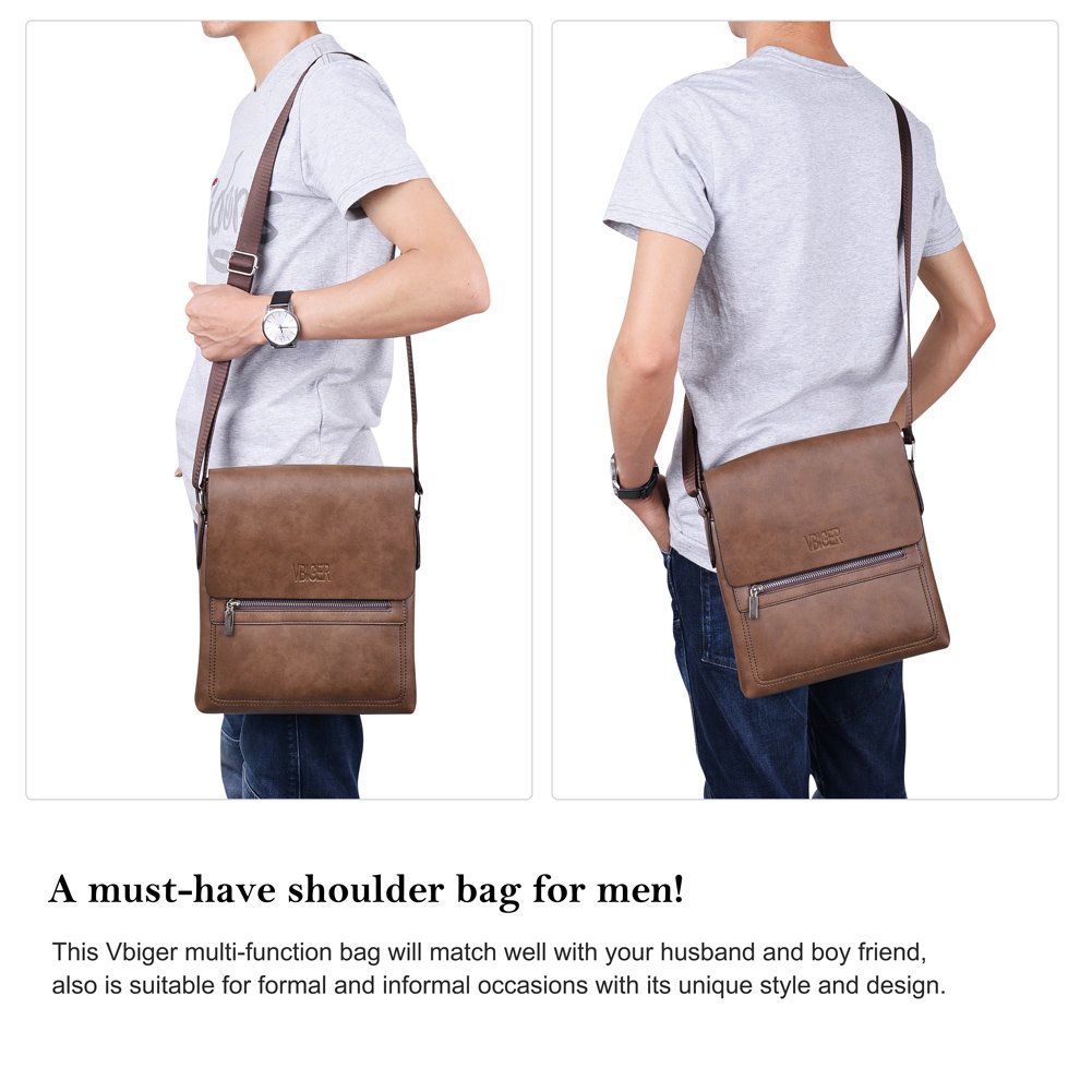 Vbiger Sac à Bandoulière vintage Homme Porte-Documents Sac de Messager à l\'épaule Homme Sac en cuir business pour bureau, brun, Taille unique