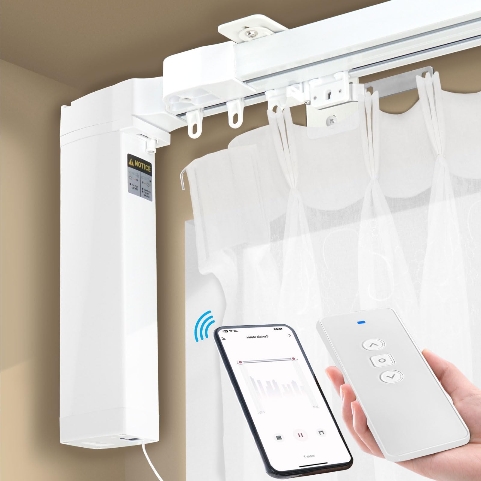 Photo 1 of Smart Electric Curtains Track, Ceiling Curtains Track Adjustable Retractable Motorized Curtain Rod From 94 to 177 Inches, Automatic Curtain Opener, Work with Alexa/Google Home/Tuya Voice Control