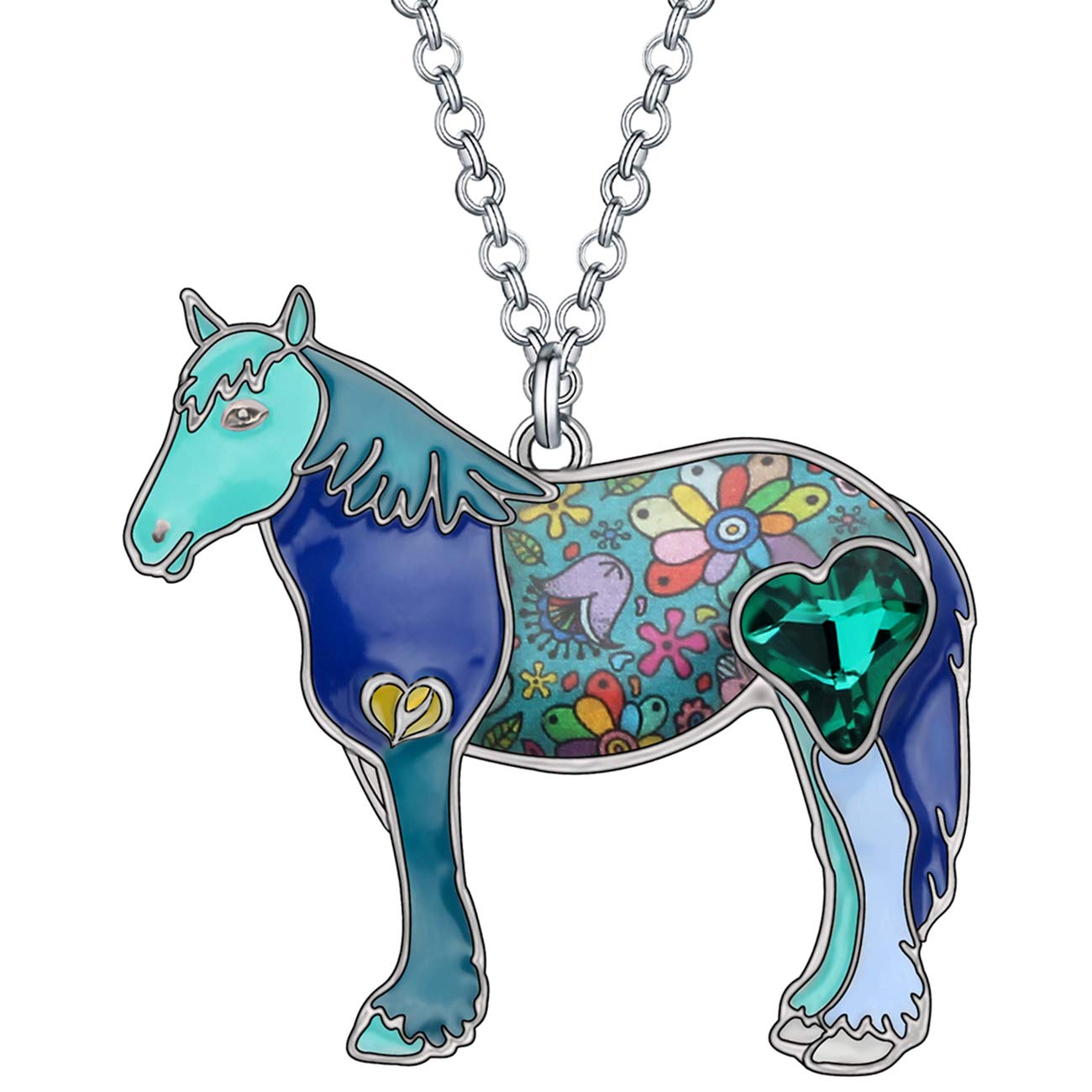 NEWEI Cute Enamel Horse Pendant Necklace for Women Girls, Navy, Zinc Alloy, Hypoallergenic, Christmas, Mother's Day, Birthday Gift
