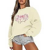 KEEVICI God Is Good Christian Sweatshirts for Women Bow Jesus Cute Bible Verse Sweatshirt Faith Religious Graphic Hoodies