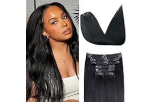 Pobokix Yaki Straight Clip in Hair Extensions Real Human Hair 8Pcs Remy Human hair Clip ins for Women, Natural Soft Human Hair 120g 18inch #1B Natural Black