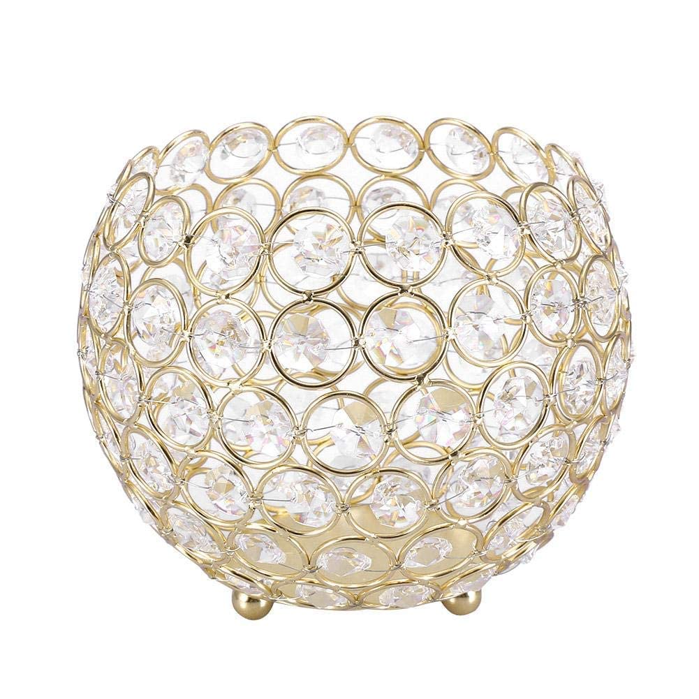 Crystal Tea Light Candle Holders Wedding Home Party Office Table Decor Table Centerpieces(15cm-Gold)