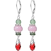 HQFJW Natural Stone Beads Drop Earrings,Silver Dainty Genuine Real Gemstone Quartz Crystal Dangle Earrings for Women