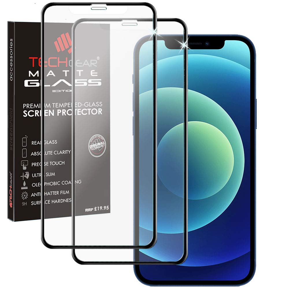 TECHGEAR [2 Pack Anti Glare Screen Protector for iPhone 12 Mini - MATTE 3D GLASS Edition Genuine Tempered Glass Full Screen Protector Guard Cover Compatible with iPhone 12 Mini 5.4"