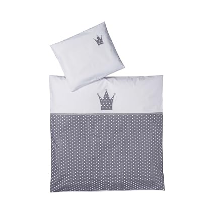Bornino Home Bettwäsche-Set Krone (2.tlg.) 35x40/80x80 - Bezug für Bettdecke & Kopfkissen - reine Baumwolle - weiß/grau/Stern