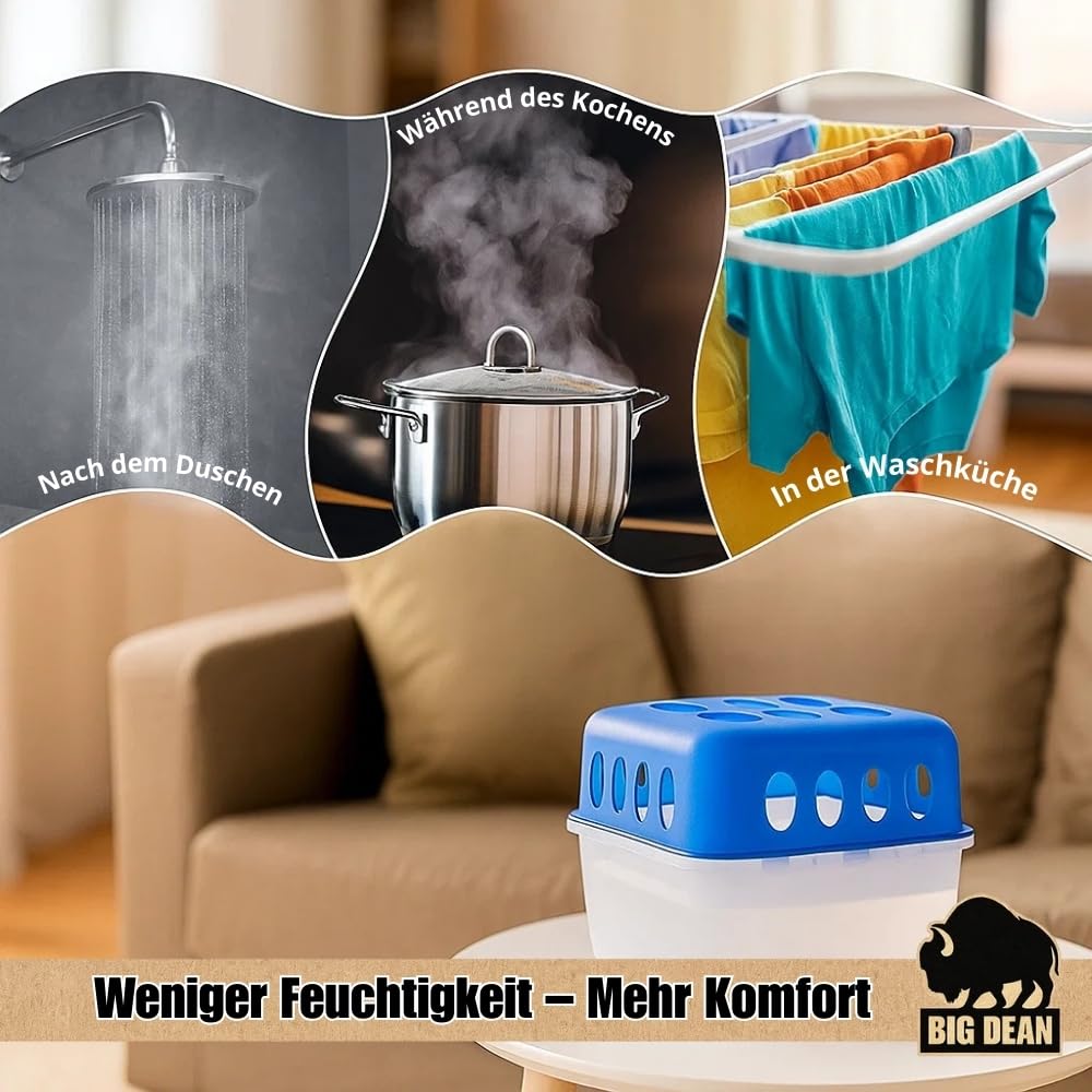 BigDean 4x Luftentfeuchter Feuchtigkeits-Stopper mit 8 x 400g Nachfüll-Beutel Granulat – Feuchtigkeitskiller Raumentfeuchter nachfüllbar + wiederverwendbar ohne Strom 7