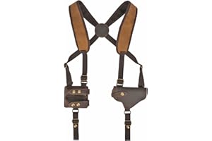 Tourbon Canvas & Leather Horizontal Shoulder Holster System with Double Magazine Pouch for Right Hand Draw Brown