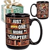 Puouoonyi Funny Book Mug Gifts for Lovers - Just One More Chapter Coffee Mug 15oz, Bookish Gifts for Women Men, Skull Bookshelf Coffee Mugs, Birthday Bookworm Librarian Book Club Gift