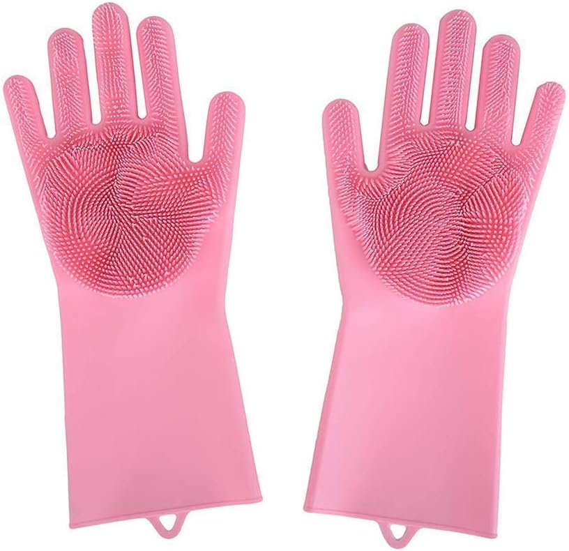 Reusable Household Gloves,Multifunction Heat Resistant Gloves with Brush,for Dish Wash Cleaning Pet Hair Care