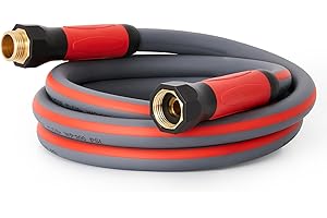 SANFU Upgraded Hybrid Lead-In Garden Hose 5/8-Inch X 10 FT, Burst 800PSI, Water Hose, Flexible With 360° Swivel Grip Handle, 3/4" GHT Solid Brass Fittings, Gray + Red