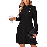 CUPSHE Women's Mini Dresses Round Neck Long Sleeve Textured Button Knit A Line Short Casual Fall Dresses