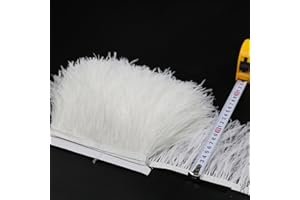 FQTANJU 2 Yards Soft & Natural Ostrich Feathers Fringe Trims Ribbon Used for Dress, Sewing, Craft Clothing, Lighting Decoration, Clothing DIY, etc. (White)
