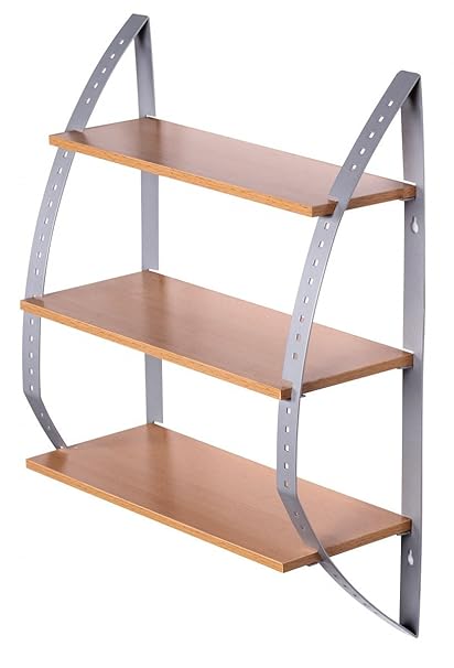 FineBuy Wandregal KITY Holz/Metall mit 3 Böden 40 x 50 x 15 cm offen | Design Hängeregal zur Aufbewahrung | Küchenregal Wandb