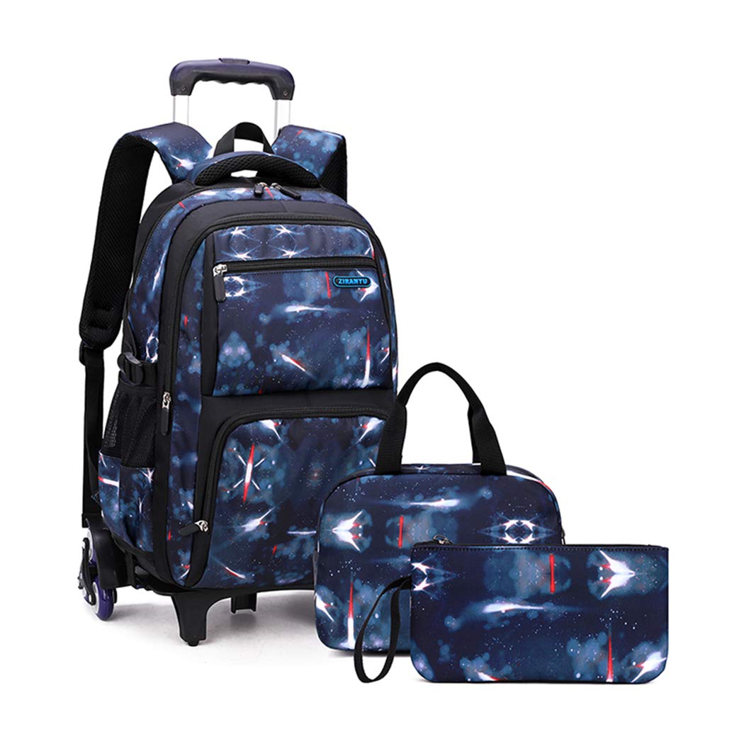 Photo 1 of 3Pcs Space Rolling Backpack for Boys with Lunch Bag, Wheel Trolley School Bag for Kids Backpack with Wheels