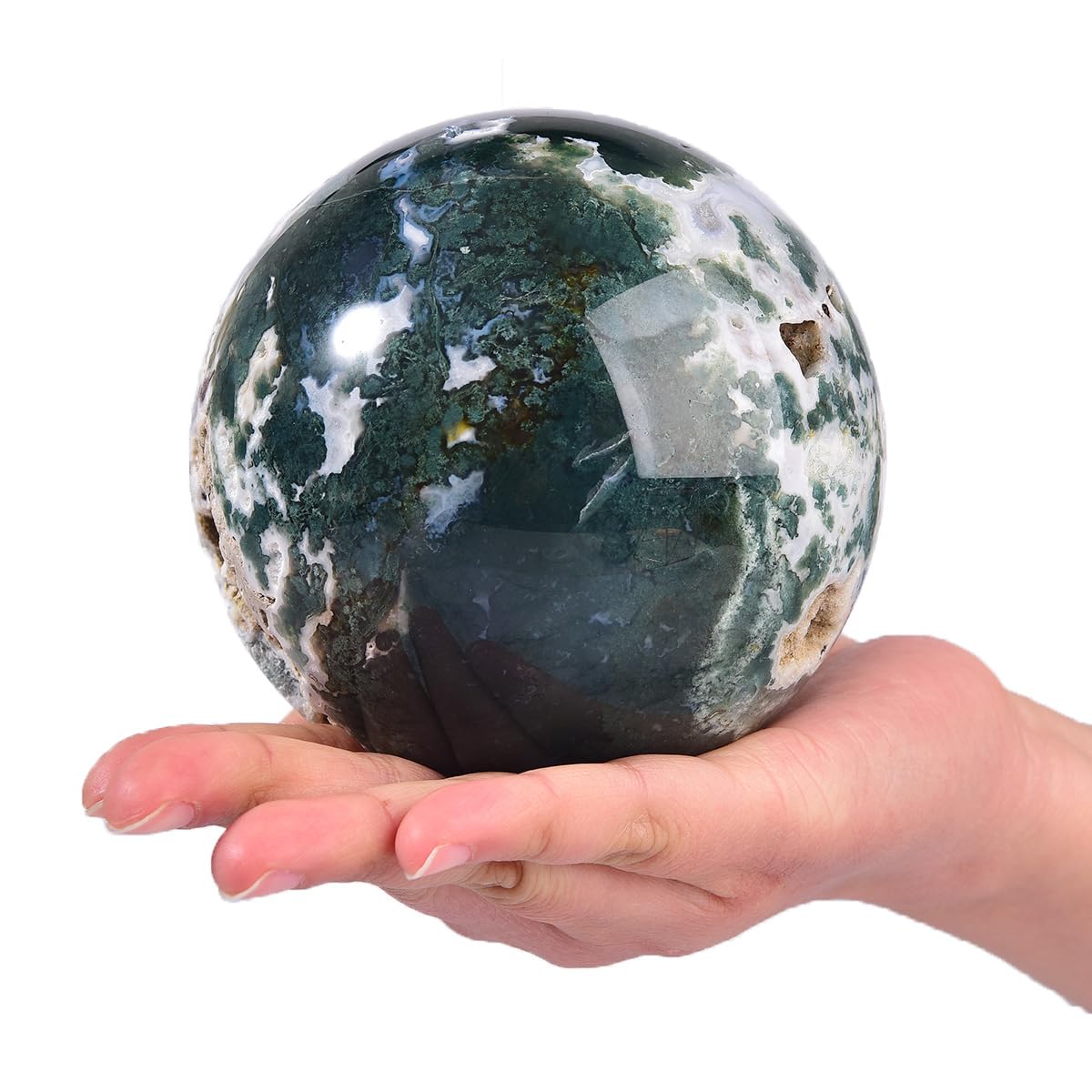 MOGEMT Large Moss Agate Crystal Sphere Natural