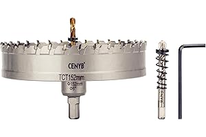 CENYB 6" (152mm) Tungsten Carbide Tipped Hole Saw with 2Pcs Titanium-Plated Pilot Drill Bits for Hard Metal,Stainless Steel,Iron,Aluminum Alloy,Wood and Plastic