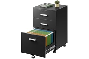 DEVAISE 3 Drawer Wood Mobile File Cabinet, Rolling Filing Cabinet for Letter/A4 Size, Printer Stand for Home Office, Black