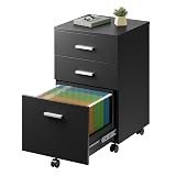 DEVAISE 3 Drawer Wood Mobile File Cabinet, Rolling Filing Cabinet for Letter/A4 Size, Printer Stand for Home Office, Black