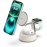 Belkin MagSafe Charger Compatible, 3-in-1 Charging Station, Qi2.2 25W w/Cooling Fan (On/Off Control) Magnetic Wireless Charger for iPhone 17, Apple Watch, AirPods, Pixel 10 (45W Adapter Included)