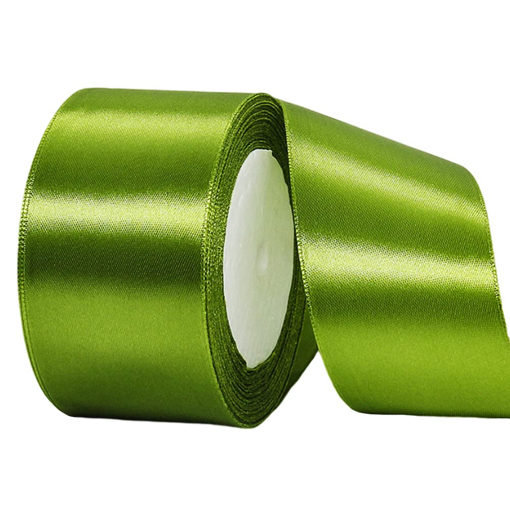 50mm Wide Thick Army Green Ribbon for Gift Wrapping,22m 2Inch Large Fabric Satin Ribbon Green Bow for Gift Wrapping,Ribbons for Crafting,Hair,Bouquets,Wedding Car,Presents,Cake,Christmas Decoration