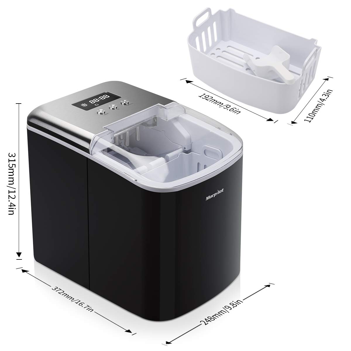 morpilot Machine à Glaçons Automatique/Machine a Glace avec 2.1L Réservoir, Affichage-LCD, Fonction D\'auto-nettoyage, 120W/Acier Inoxydable Matériel.