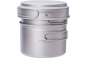 Boundless Voyage Titanium Pot Pan Set with Folding Handle Lightweight Outdoor Camping Soup Pot Bowl Frying Pan Mess Kit Hikin