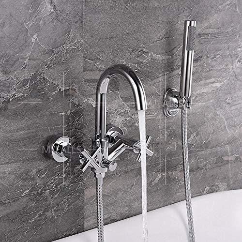 現代壁はポリッシュクローム仕上げでハンドヘルドシャワーとバスタブ蛇口 ダブルハンドルソリッドブラス浴槽フィラーをマウント
