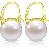 HUGE TOMATO Elegant 925 Sterling Silver Pearl Drop Earrings for Women, 14K Gold Plated Dangle Stud Earrings, Hypoallergenic Large Pearl Hoop Earring dangling 12mm