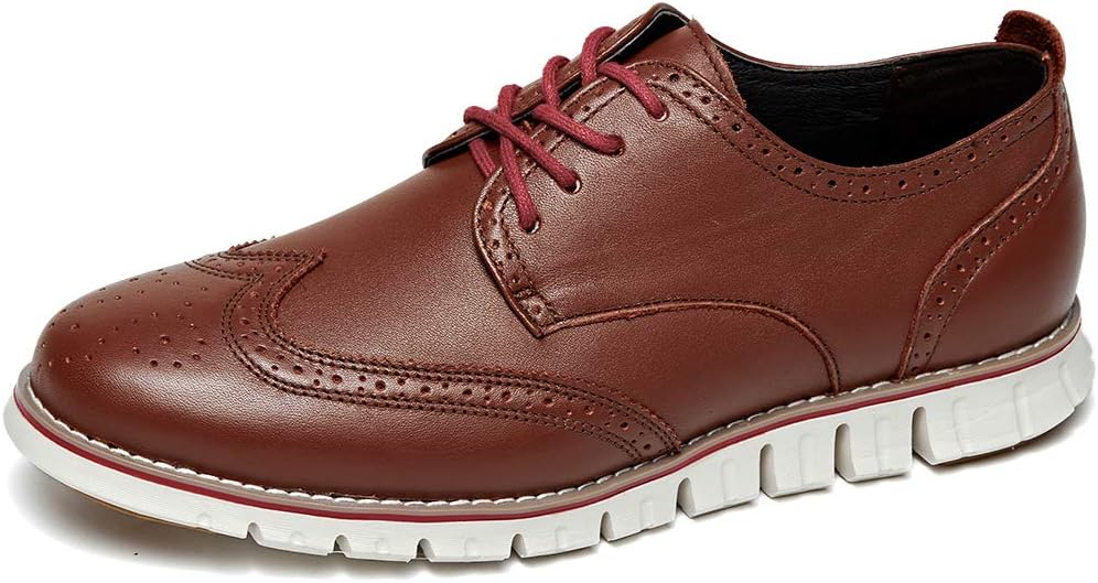 Laoks Mens Brogues Oxford Wingtip Genuine Leather Dress Shoes for Business Casual Lace-up,10.5 D(M) US,Brown