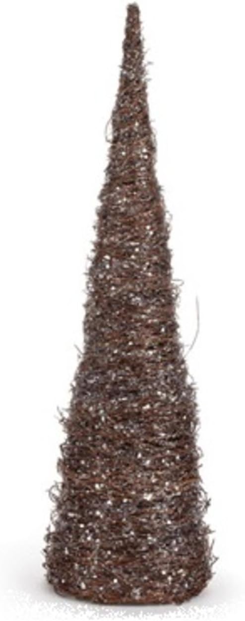 18" Brown and Silver Glitter Ice Vine Cone Christmas Tree Table Top Decoration