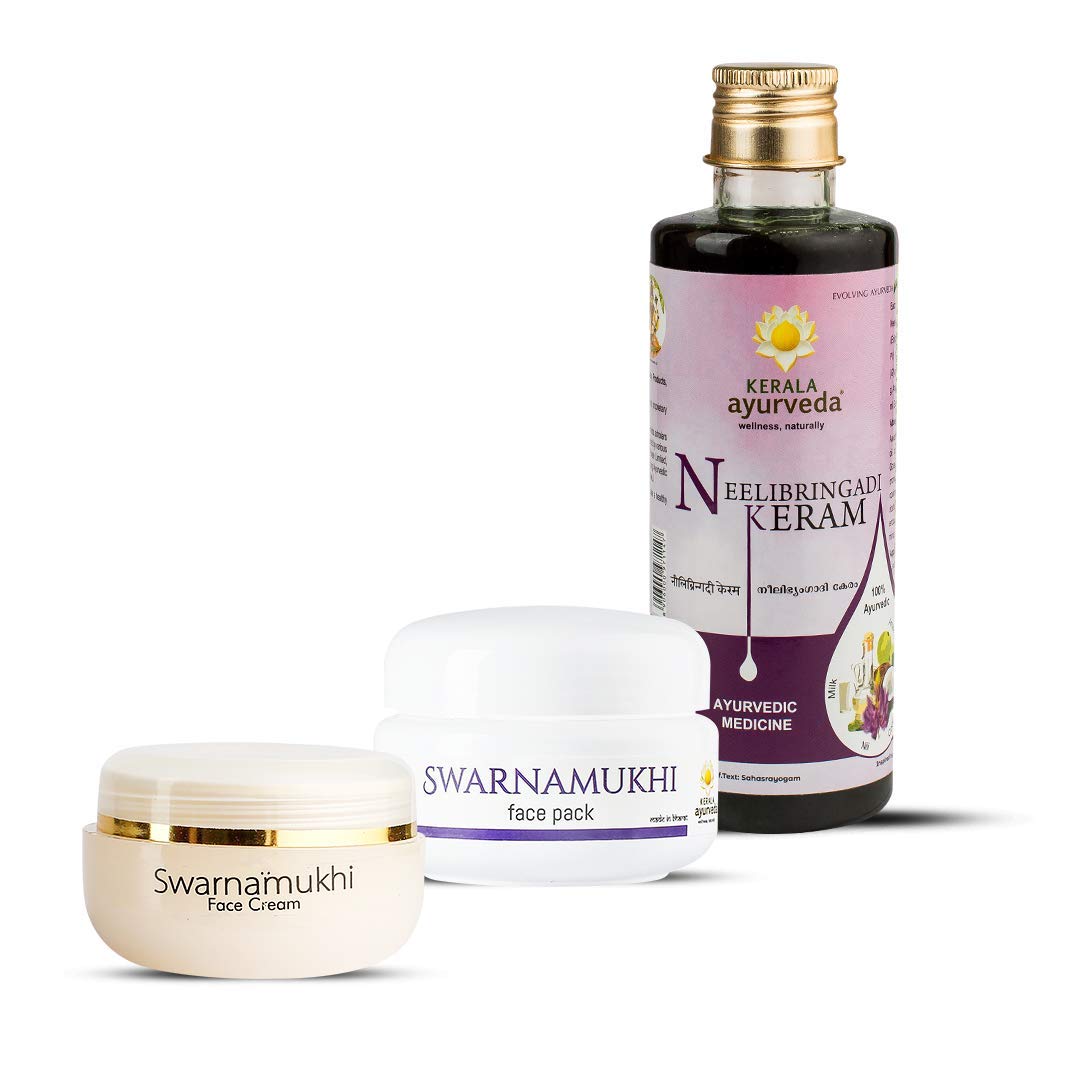 Kerala Ayurveda Neelibringadi Keram (200 Ml) for Hair + Swarnamukhi Face Pack (50 Gm) & Swarnamukhi Face Cream (20 Gm) for face