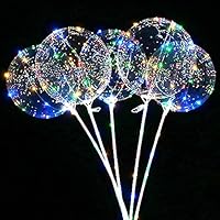 SUNKY 5pcs LED Light Up Bobo Balloons, Latex Clear Transparent Round Bubble Colorful Flash String Decorations Wedding Room Courtyard Kids Birthday Party Set Glow Christmas Decor with Ball Pump