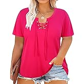 CARCOS Womens Plus Size Tops Short Sleeve Shirts V Neck Tunic Floral/Tie Dye/Solid Summer Tees XL-5X