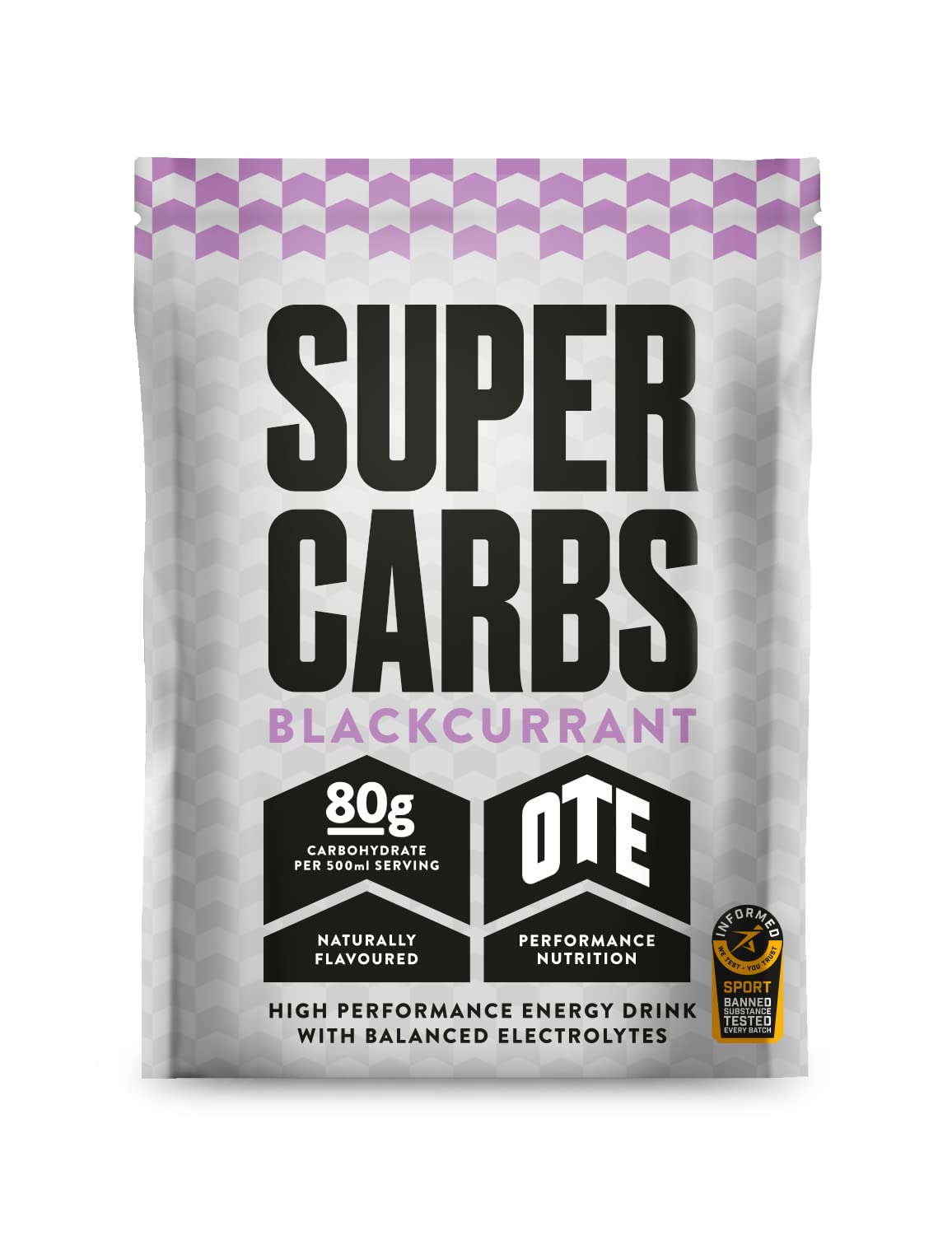 OTE Super Carbs - Energy Supplement Drink with 80g of Carbohydrates and a Balance of Electrolytes - Vegan-Friendly - 6 Sachets (Blackcurrant)