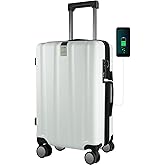 KROSER Hardside Expandable Carry On Luggage with Spinner Wheels & Built-in TSA Lock, Durable Suitcase Rolling Luggage with USB Port, Carry-On 20-Inch, White