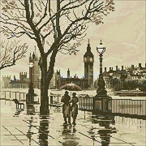 London in The Rain Cross Stitch Kit,Egypt Cotton Thread 14ct,43x43cm Cross Stitch Kits