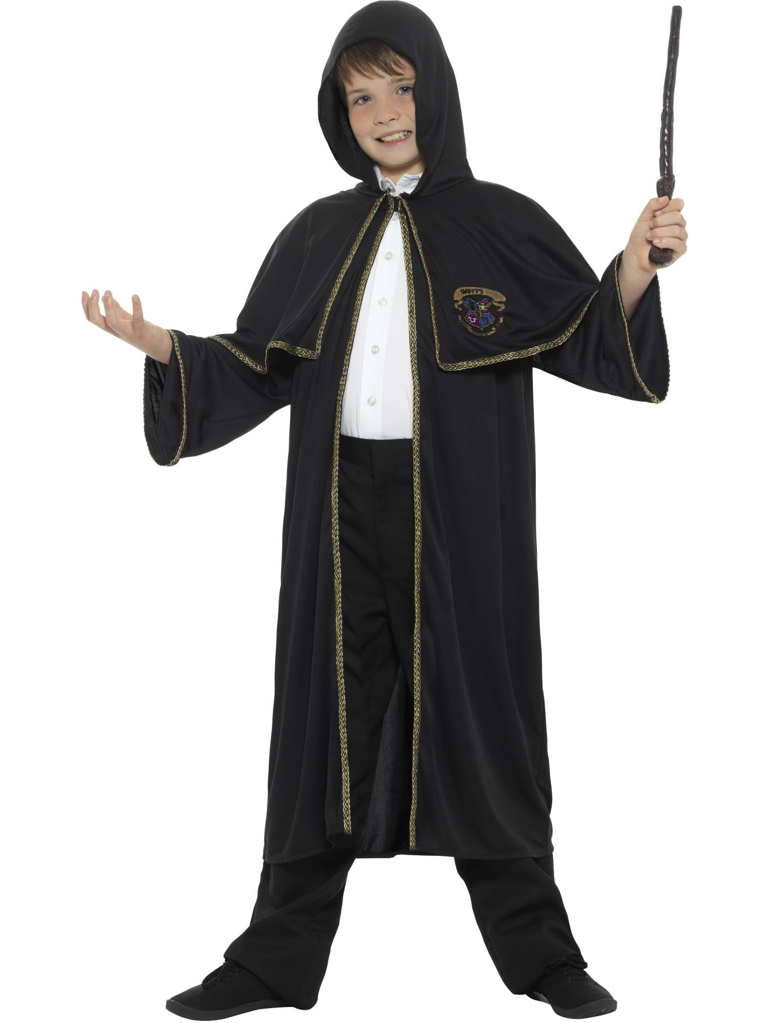 Smiffys Wizard Cloak, Black , Boys Fancy Dress, Wizard Dress Up Costumes
