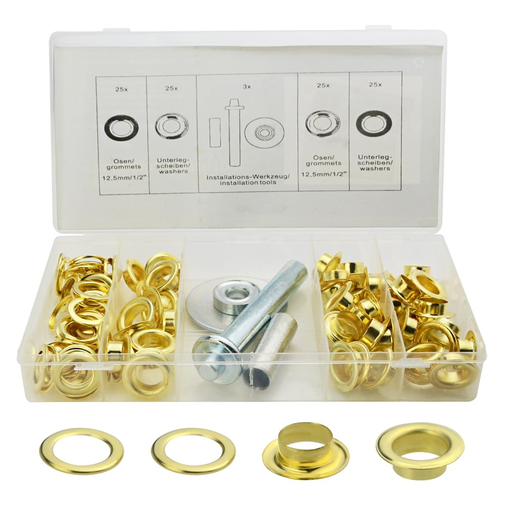 WMYCONGCONG 103 PCS 12.5 mm 1/2 Inch Grommet Kit Grommet Eyelets Gold Metal Eyelet with Installation Setting Tools for Leather Fabric Tarp Shoes Clothing