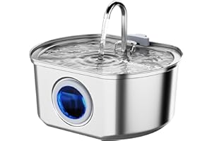 NEAREAL Cat Water Fountain Stainless Steel: 108oz/3.2L Cat Fountain for Drinking- Pet Water Fountain for Cats Inside - Automatic Cat Water Dispenser Bowl - Cat Feeding & Watering Supplies - Water Level Window