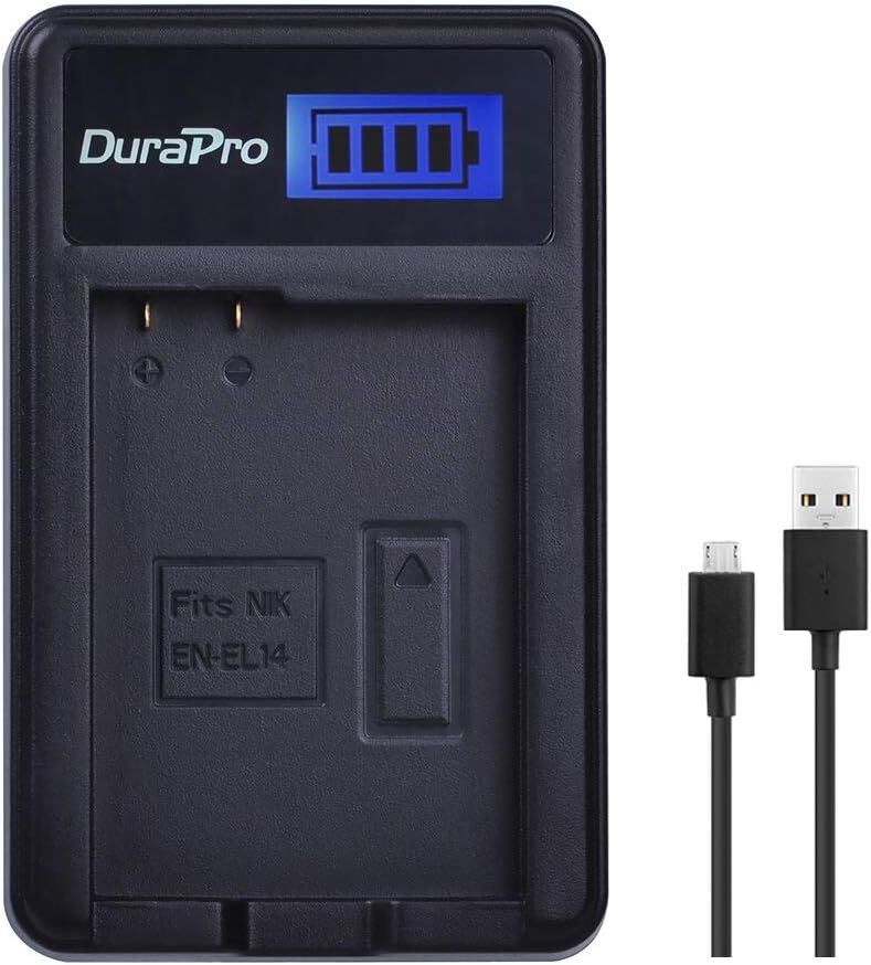 DuraPro Rapid EN-EL14 LCD USB Charger for Nikon EN-EL14, EN-EL14a and Nikon P7000, P7100, P7700, P7800, D3100, D3200, D3300