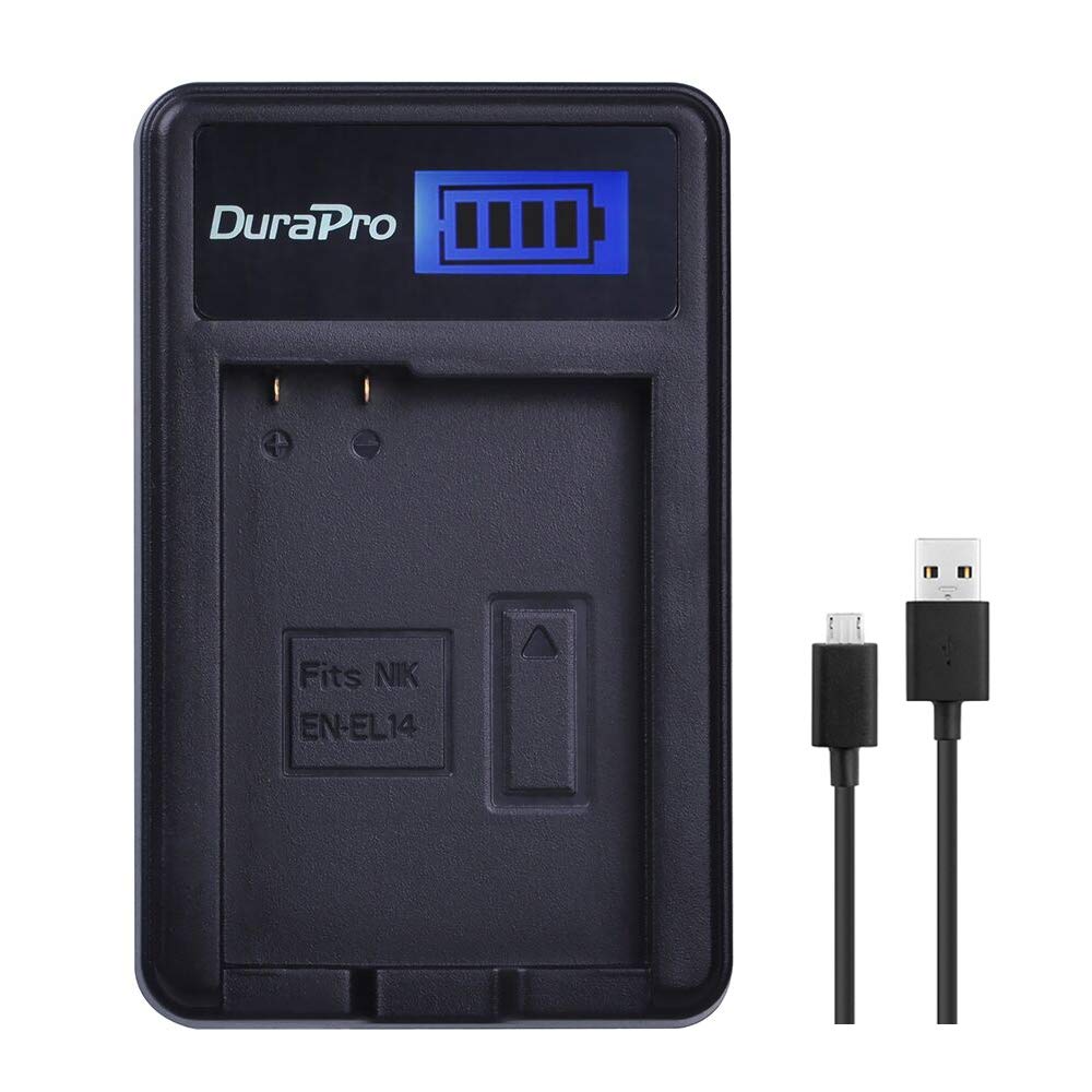 DuraPro Rapid EN-EL14 LCD USB Charger for Nikon EN-EL14, EN-EL14a and Nikon P7000, P7100, P7700, P7800, D3100, D3200, D3300, D5100, D5200, D5300, D5500