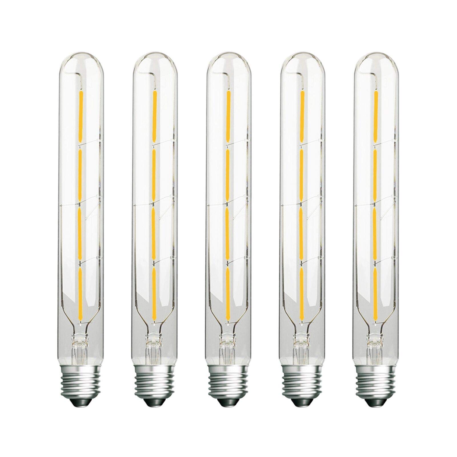 ZFQ T30 Filament Vintage LED Bulbs 225mm Decorative Long Tube Light Bulbs Retro Industrial Antique Edison E27 T30 4W 400LM 6500K Cool White, Clear Glass Cover, Non Dimmable 5 Pack