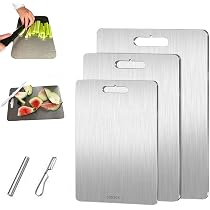 Tabla De Cortar Acero Inoxidable Y Paja De Trigo - Doble Cara 34.5x24.5 Cm, Apta Para Alimentos, Fácil Limpieza