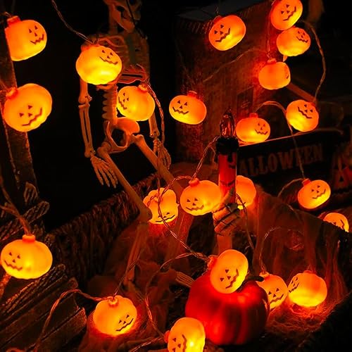 AuFiiy Halloween Pumpkin String Lights, 20 LED 3 Metres 3D Orange Battery Operated Decorative Lights for Indoor Outdoor Bedroom Camper Decor Party Decorations