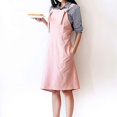 Amazon Mucalis エプロン 女性用 おしゃれ保育士 リネンエプロンドレス 隠された 2 ポケット付きエプロン 無地 ピンク シンプル キッチンエプロン 調整可能 着脱カンタン 速乾 肌にやさしい 四季通用 耐久性 エプロン オンライン通販