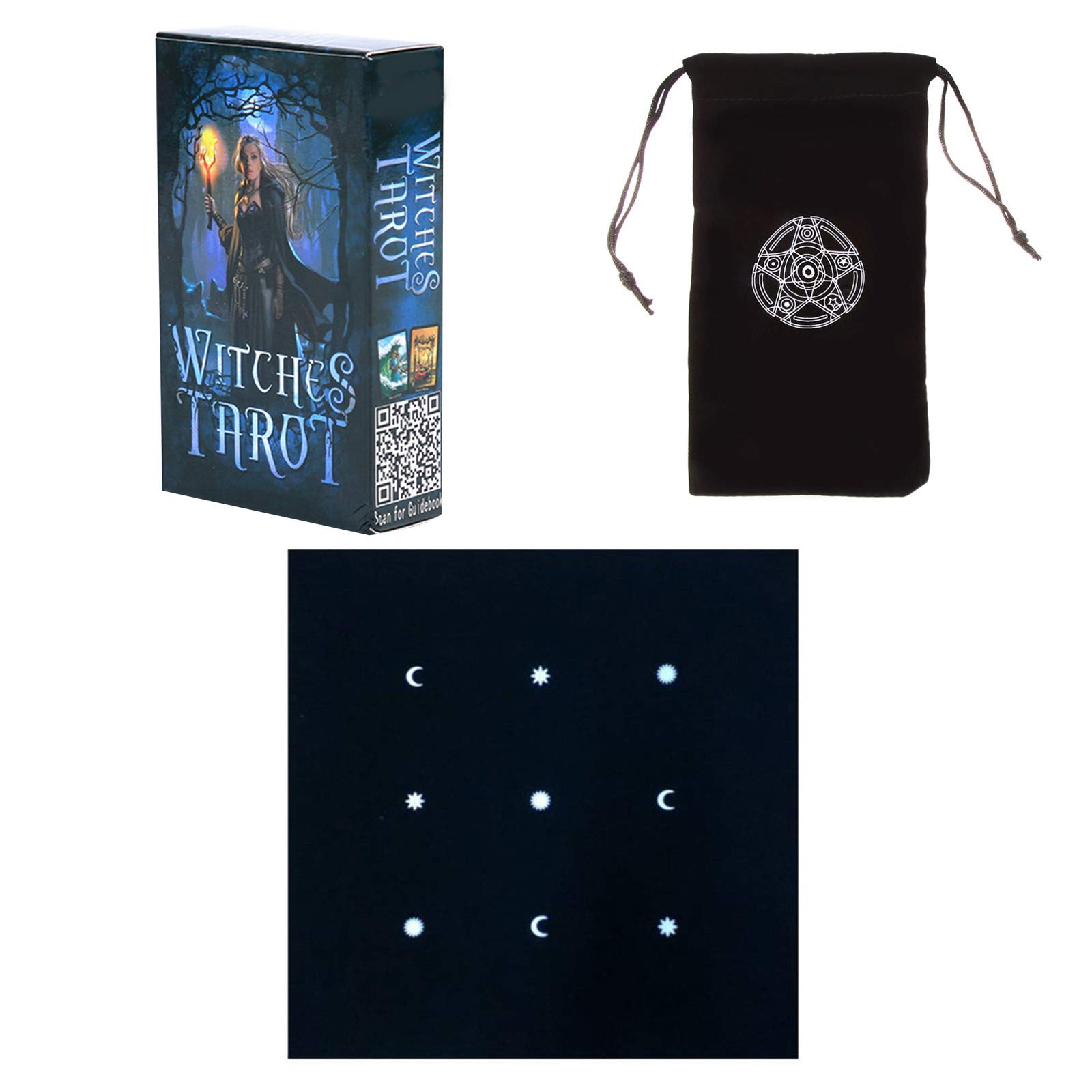 ANUFER 78Pcs/Set Tarot Cards Deck Board Future Telling Divination Game English Edition with Tablecloth and Pouch Witches SN07408-2