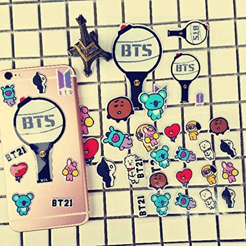 YHaoao Newest Stickers Bangtan Boys Gold-Plated Support Light Cute Cartton Stickers for Laptop Decoration Cellphone Decals (H11) in fine Style(None Bt21, Sweet Double.)