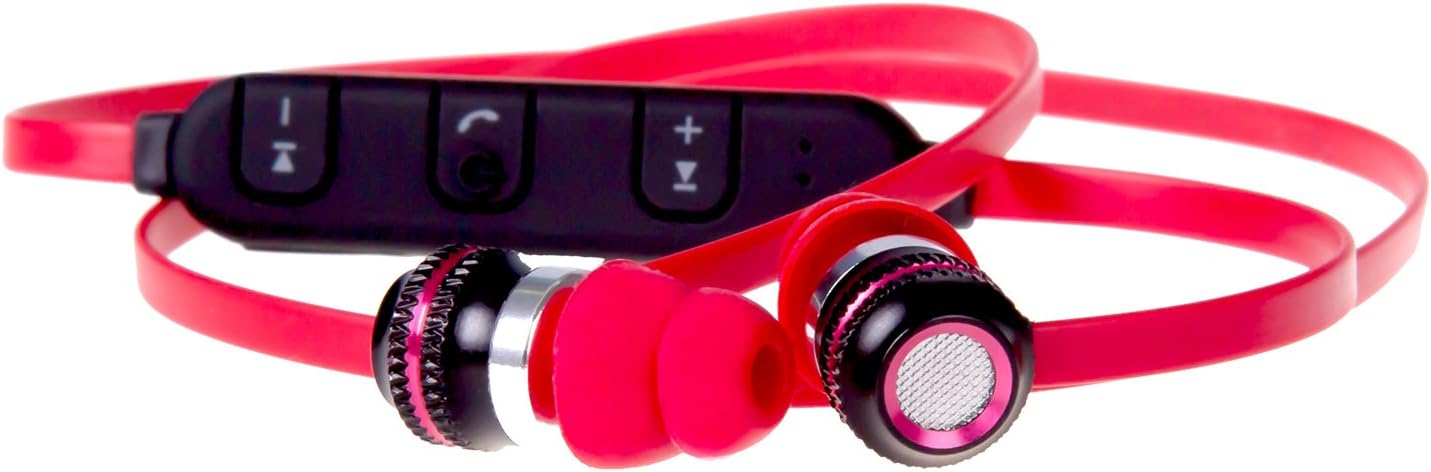 ASIMUS Red Wireless Bluetooth Headphones – Sweat-Proof Rechargeable Sports Earphones with High Clarity Pleasant Sound – Includes Ear-caps & Ear-Hooks Earbuds – Long Playback Time – Built-in Microphone